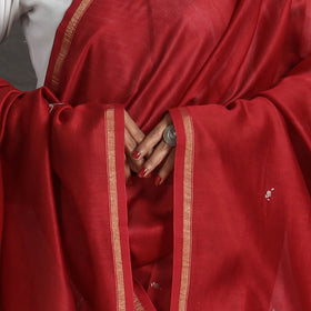  Red Handloom Chanderi Silk Kashida Embroidery Dupatta 