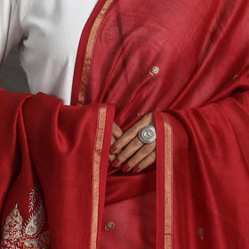 Red - handloom chanderi silk kashida embroidery dupatta 05