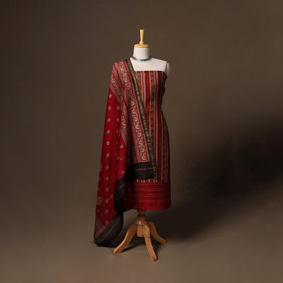 Handloom chanderi silk tagai work 3pc unstitched dress