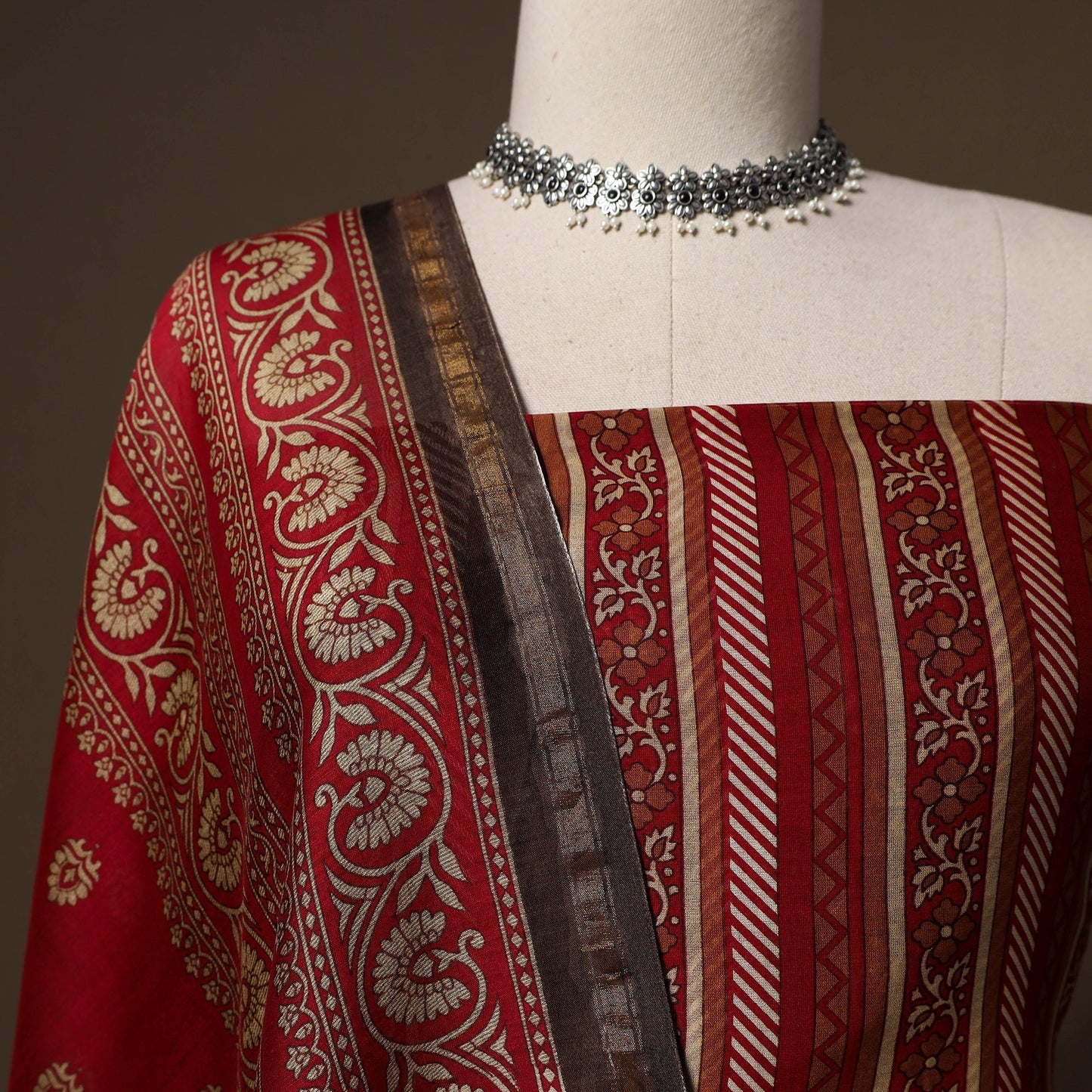 Handloom chanderi silk tagai work 3pc unstitched dress
