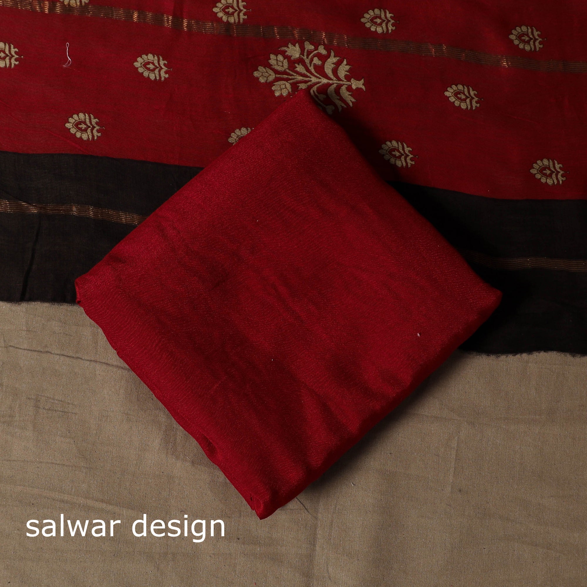 Handloom chanderi silk tagai work 3pc unstitched dress