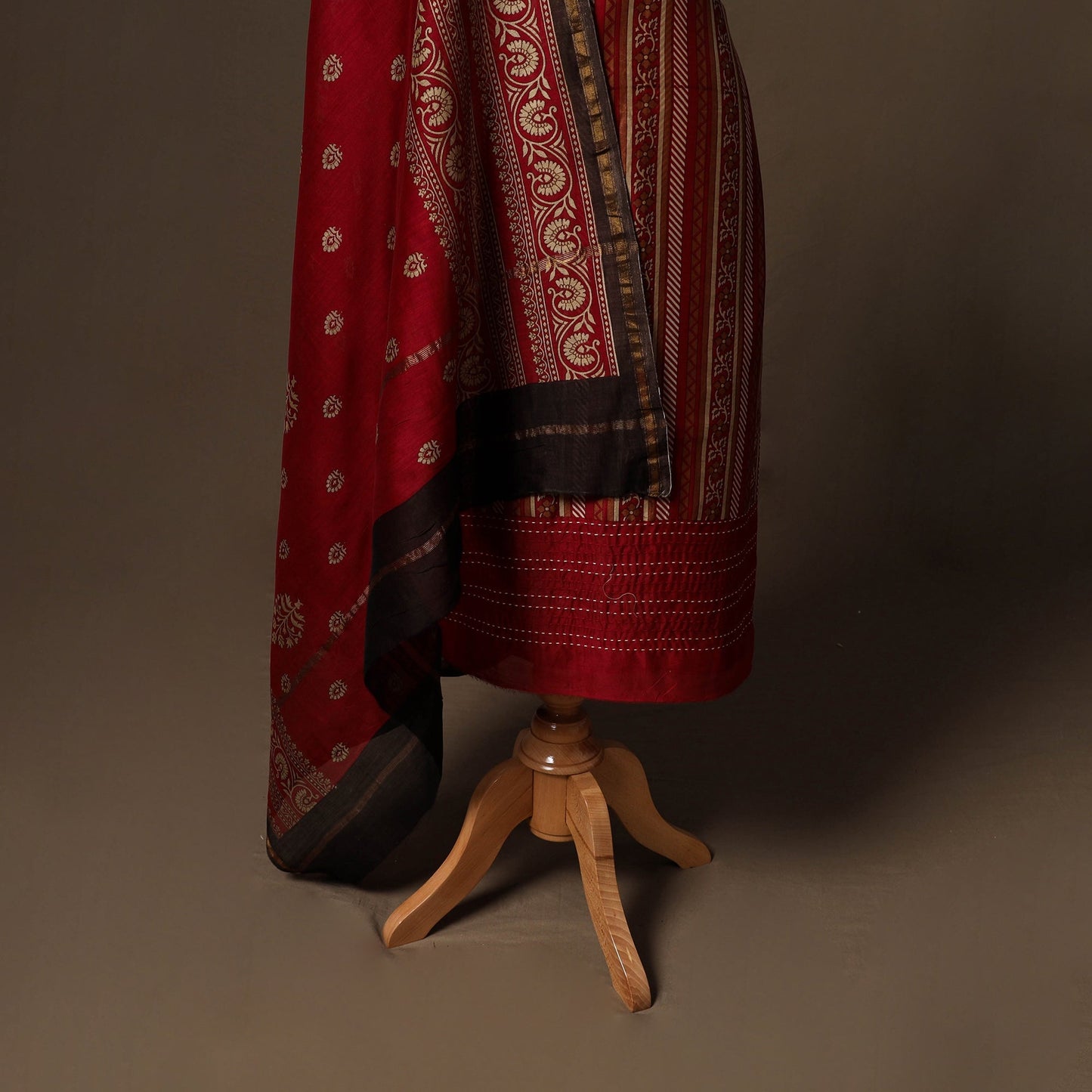 Handloom chanderi silk tagai work 3pc unstitched dress