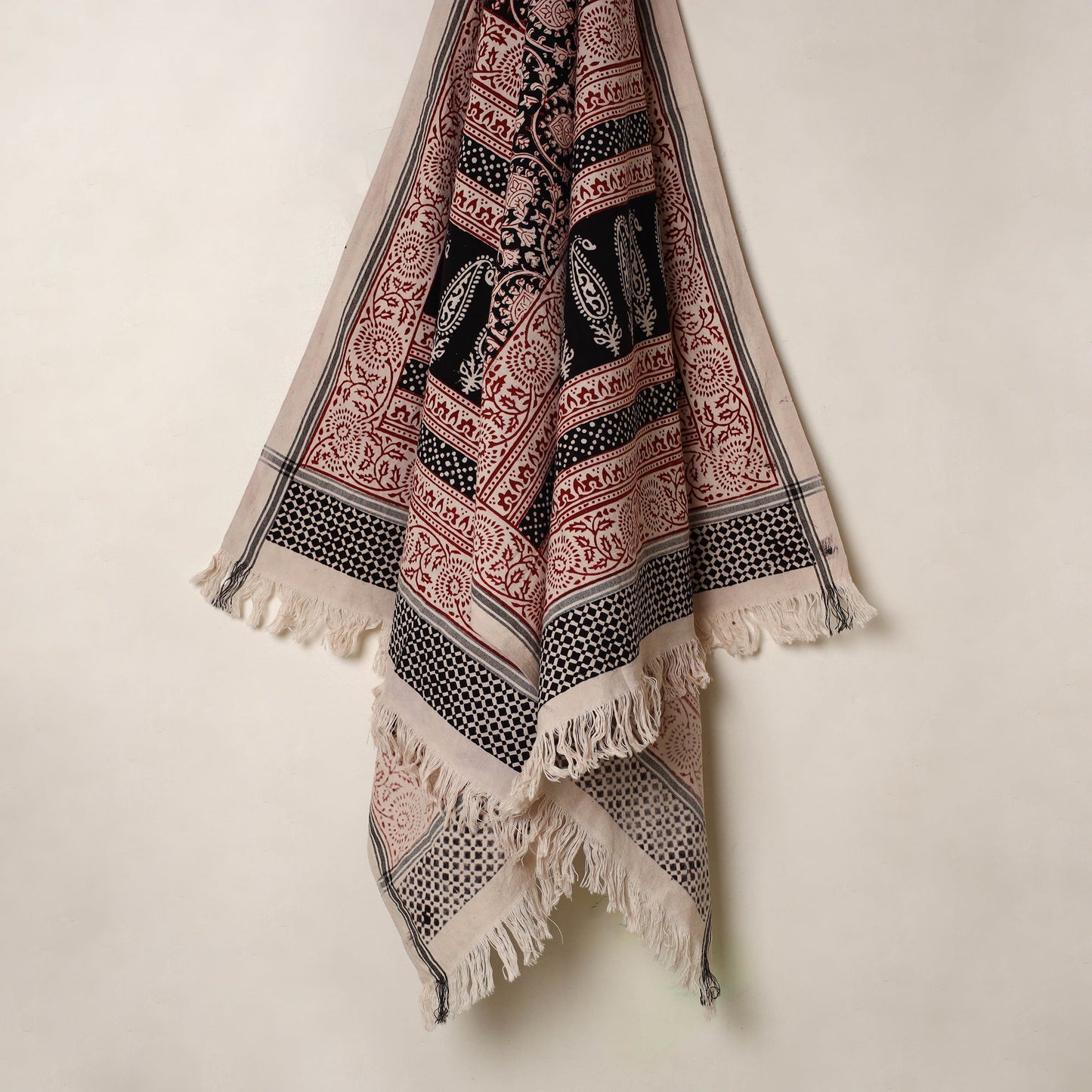 Buy Red Handloom Cotton Bagh Print Towel