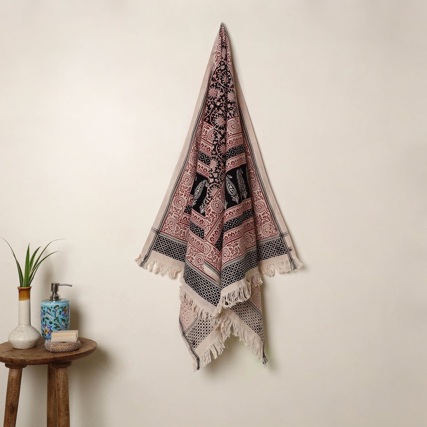 Buy Red Handloom Cotton Bagh Print Towel