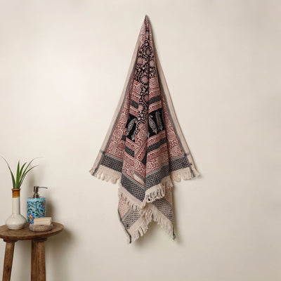 Buy Red Handloom Cotton Bagh Print Towel