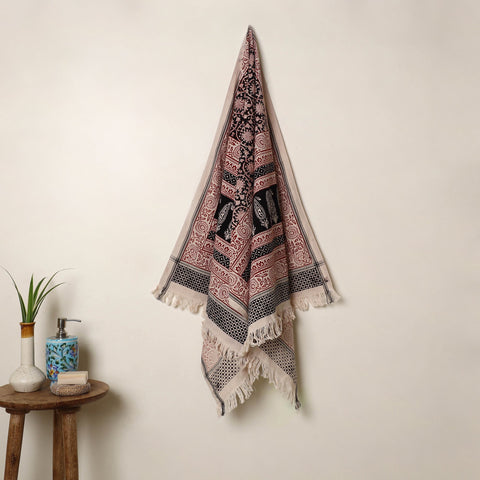 Buy Red Handloom Cotton Bagh Print Towel