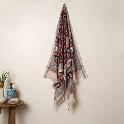 Red Handloom Cotton Bagh Print Towel
