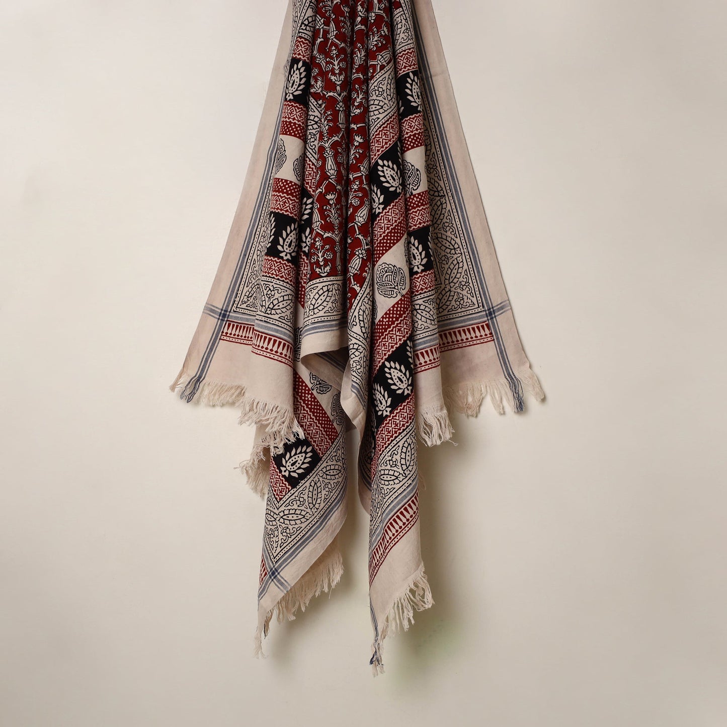 Red Handloom Cotton Bagh Print Towel