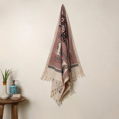Buy Red Handloom Cotton Bagh Print Towel