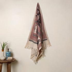 Buy Red Handloom Cotton Bagh Print Towel