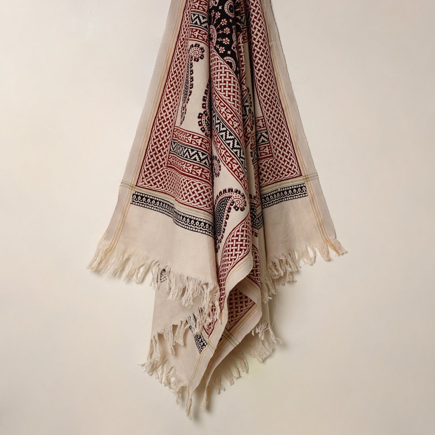 Buy Red Handloom Cotton Bagh Print Towel