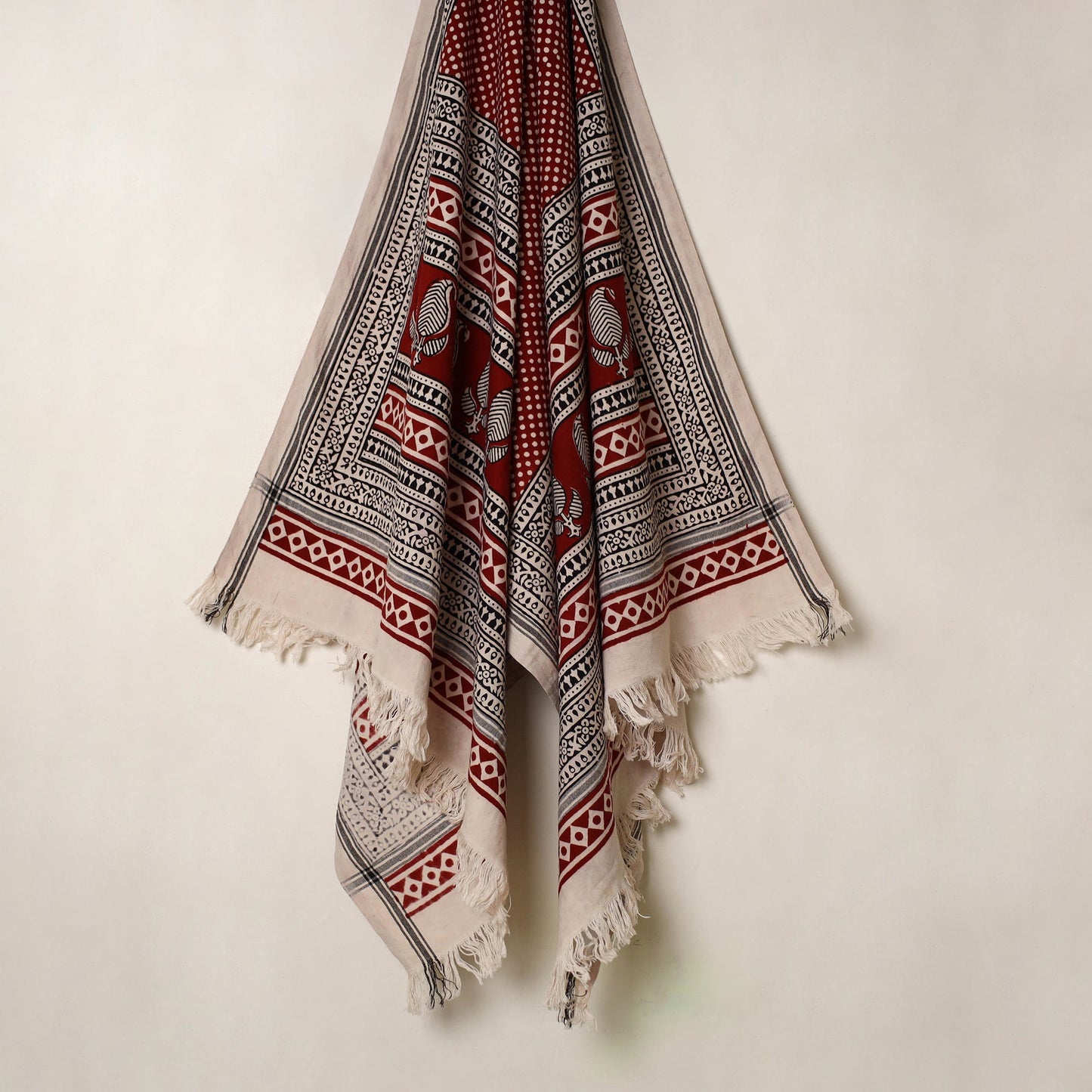 Red Handloom Cotton Bagh Print Towel