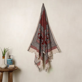 Red Handloom Cotton Bagh Print Towel