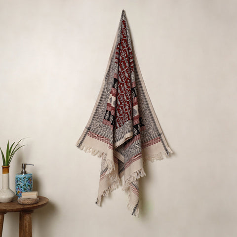Red Handloom Cotton Bagh Print Towel