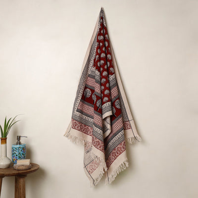 Buy Red Handloom Cotton Bagh Print Towel