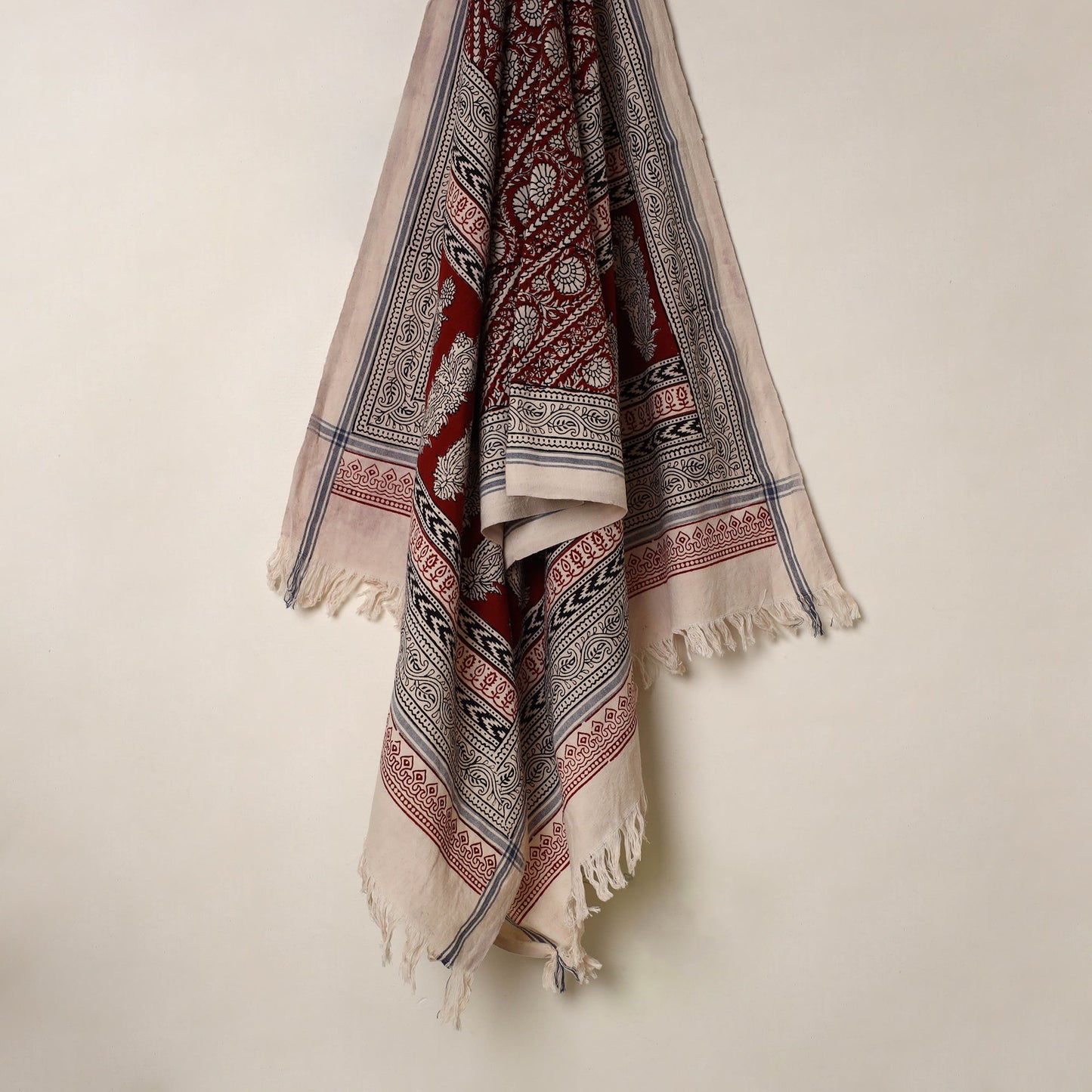 Buy Red Handloom Cotton Bagh Print Towel