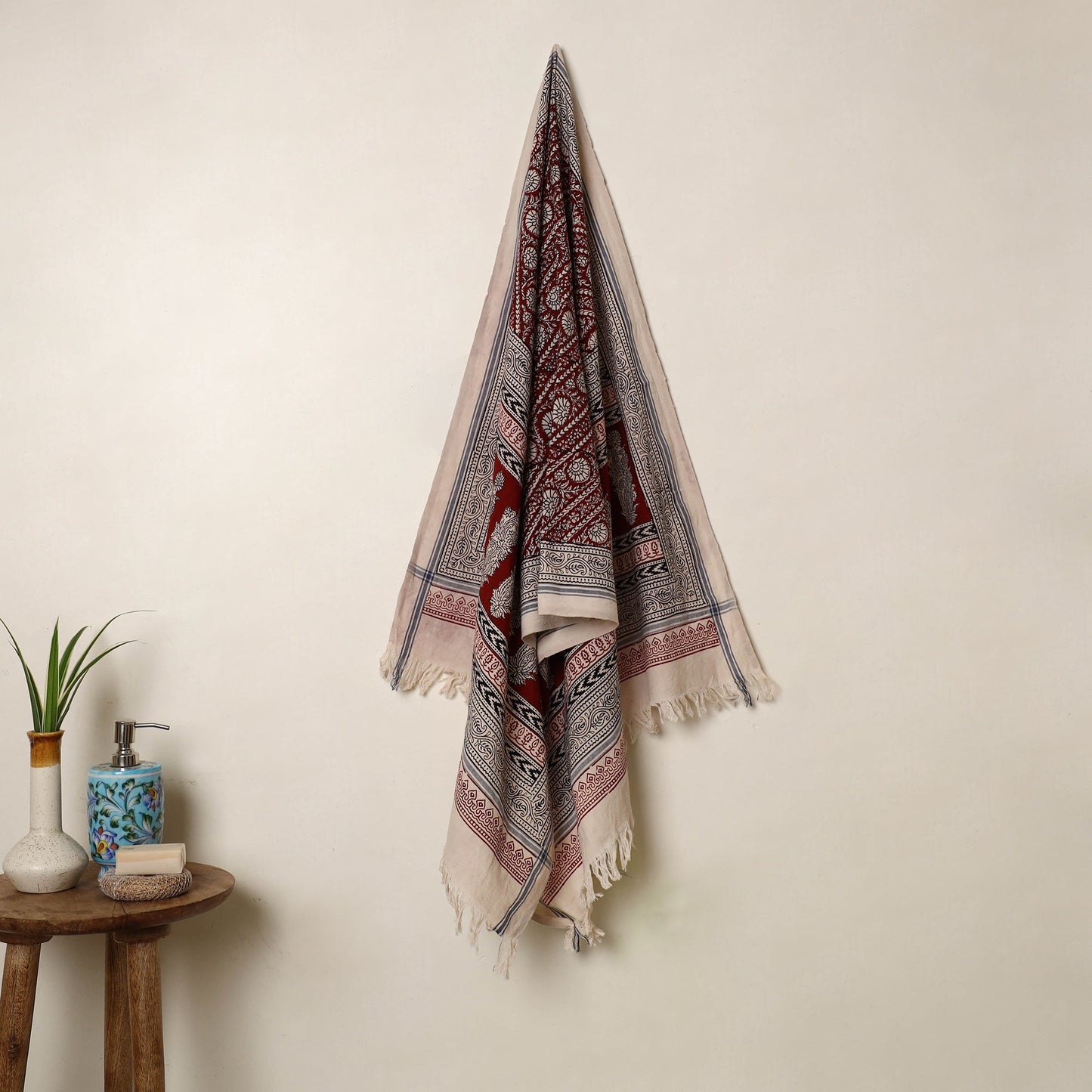 Buy Red Handloom Cotton Bagh Print Towel