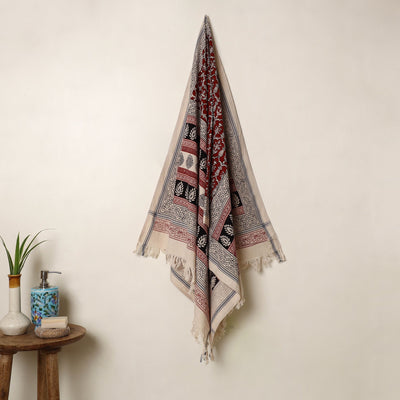 Red Handloom Cotton Bagh Print Towel