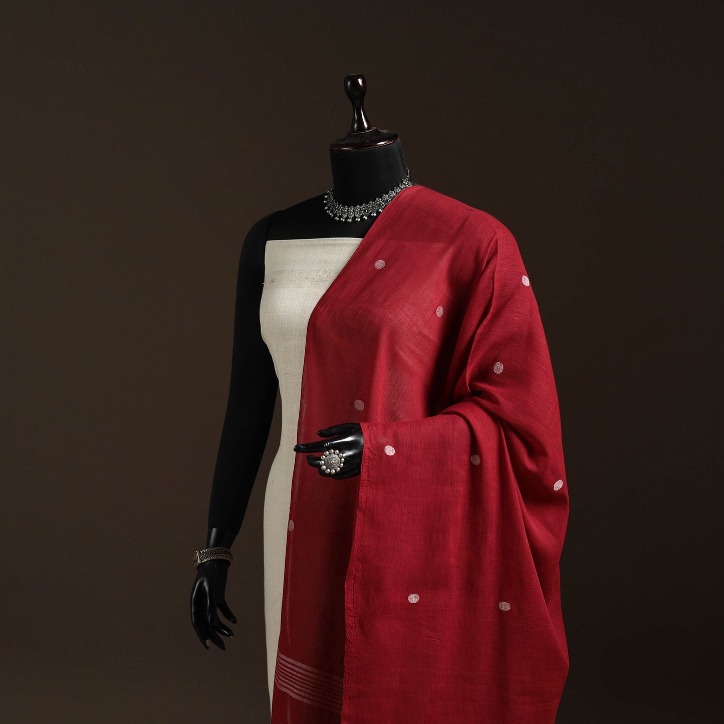 Handloom cotton bengal jamdani dupatta 21 - handcrafted