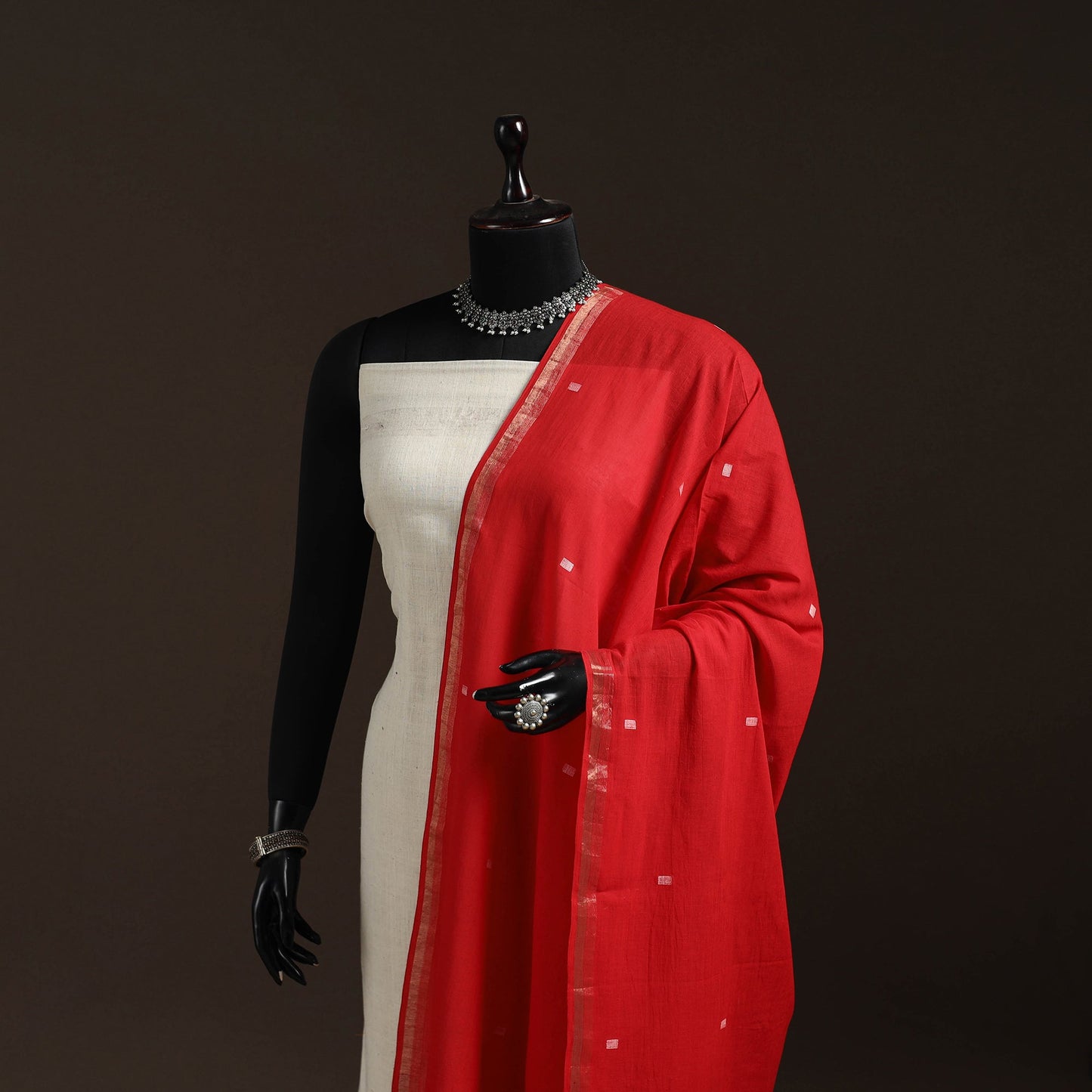 Handloom cotton bengal jamdani dupatta 29 - handcrafted