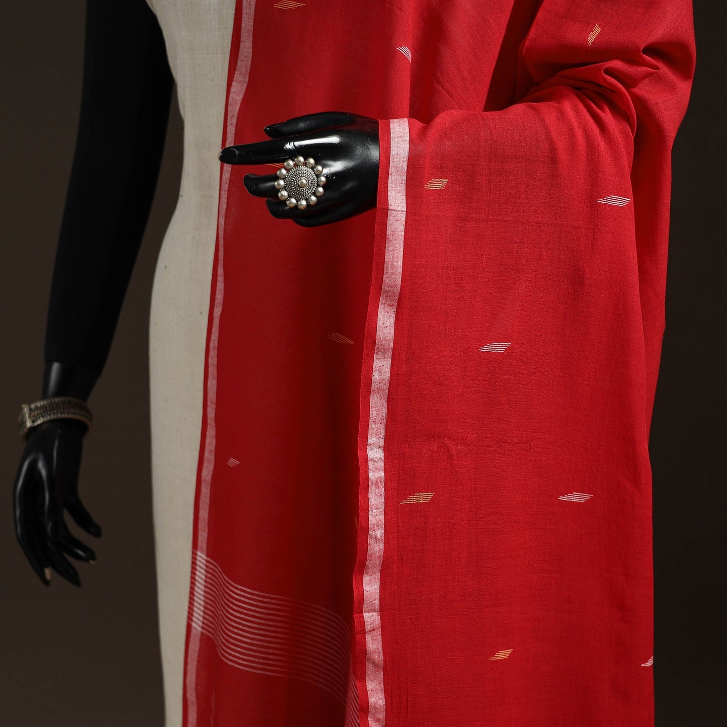 Handloom cotton bengal jamdani dupatta 35 - handcrafted