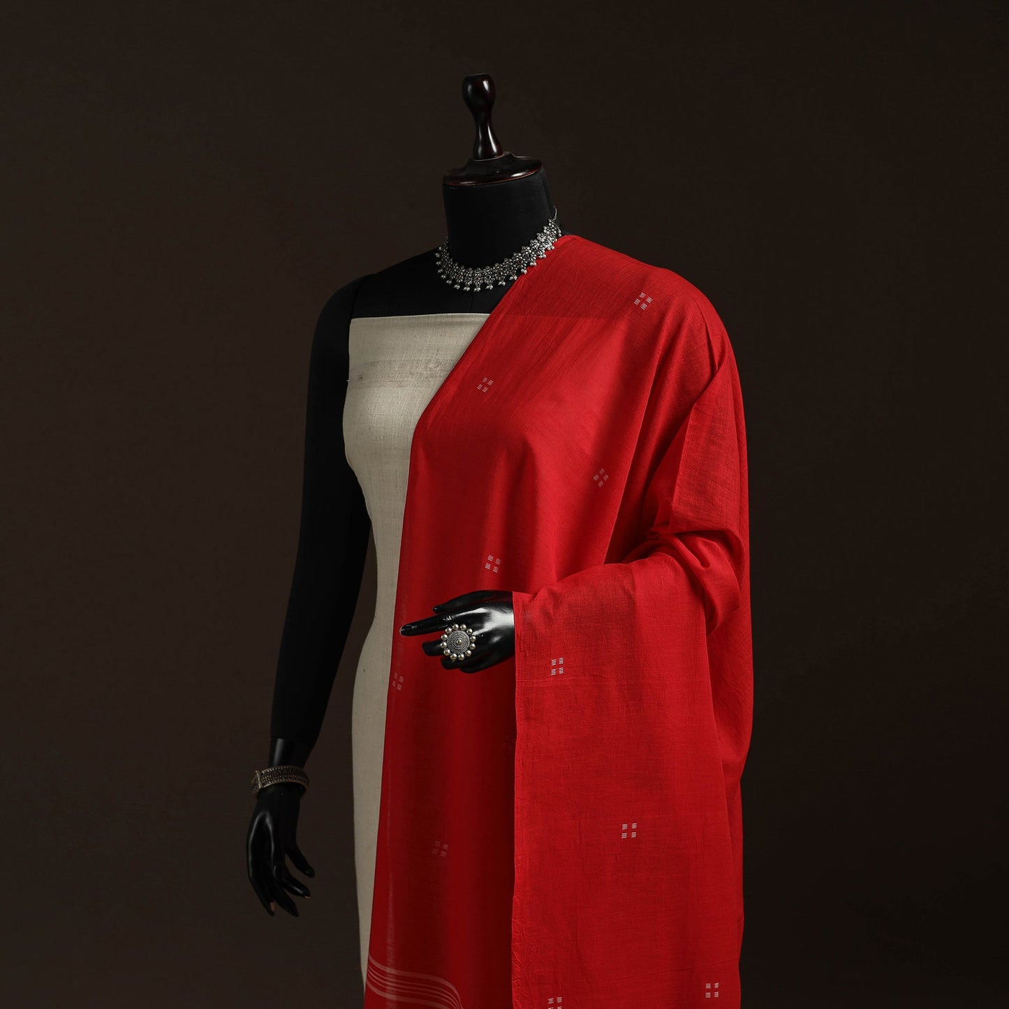 Handloom cotton burdwan jamdani dupatta 07 - handcrafted