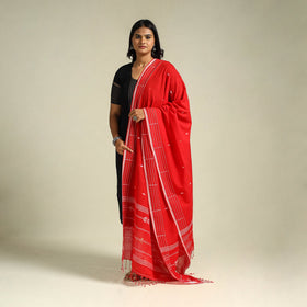 Red Handloom Cotton Burdwan Jamdani Dupatta