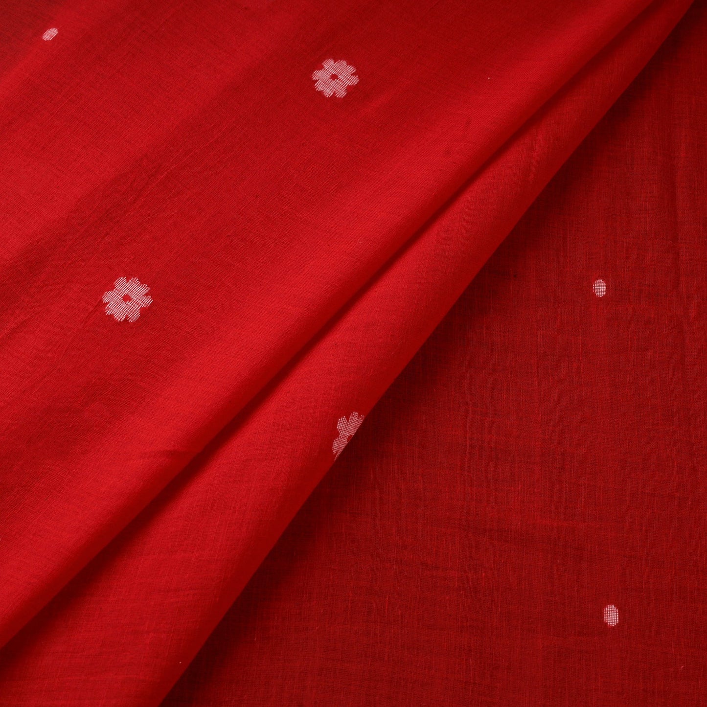 Red Handloom Cotton Burdwan Jamdani Fabric 