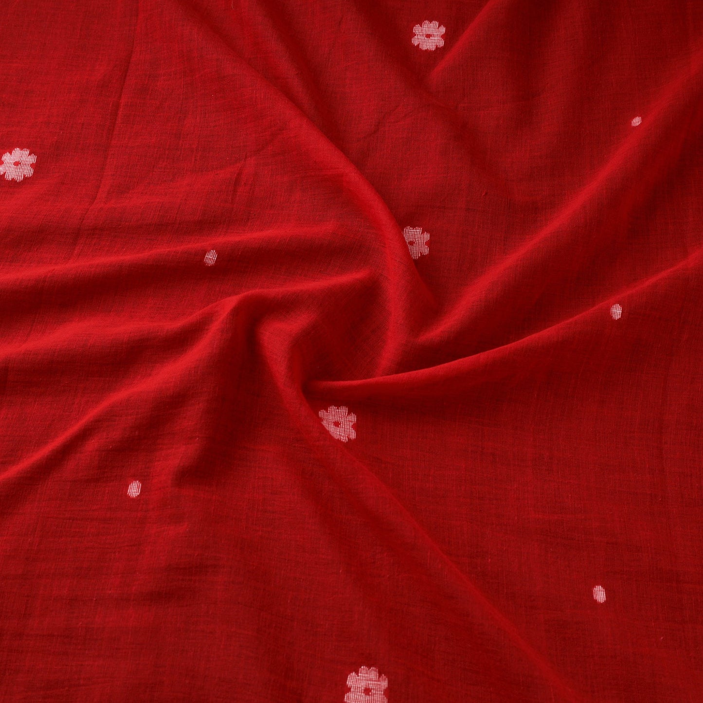 Red Handloom Cotton Burdwan Jamdani Fabric 