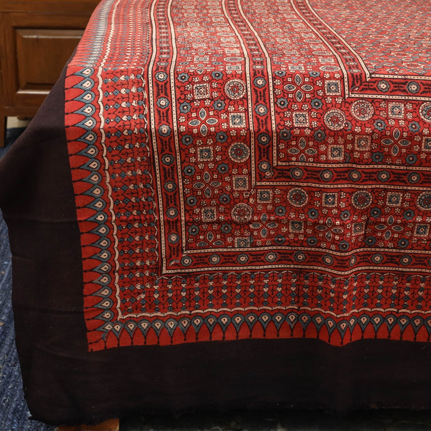 Red Handloom Cotton Block Print Double Ajrakh Bed Sheet