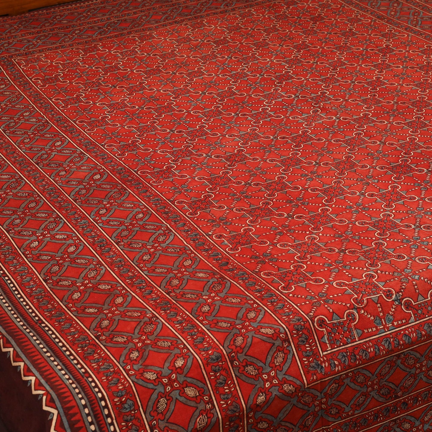Red Handloom Cotton Block Print Double Ajrakh Bed Sheet