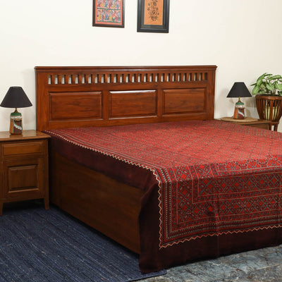 Red Handloom Cotton Block Print Double Ajrakh Bed Sheet