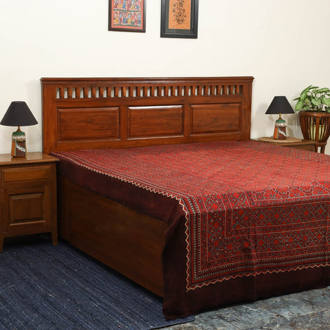 Red Handloom Cotton Block Print Double Ajrakh Bed Sheet