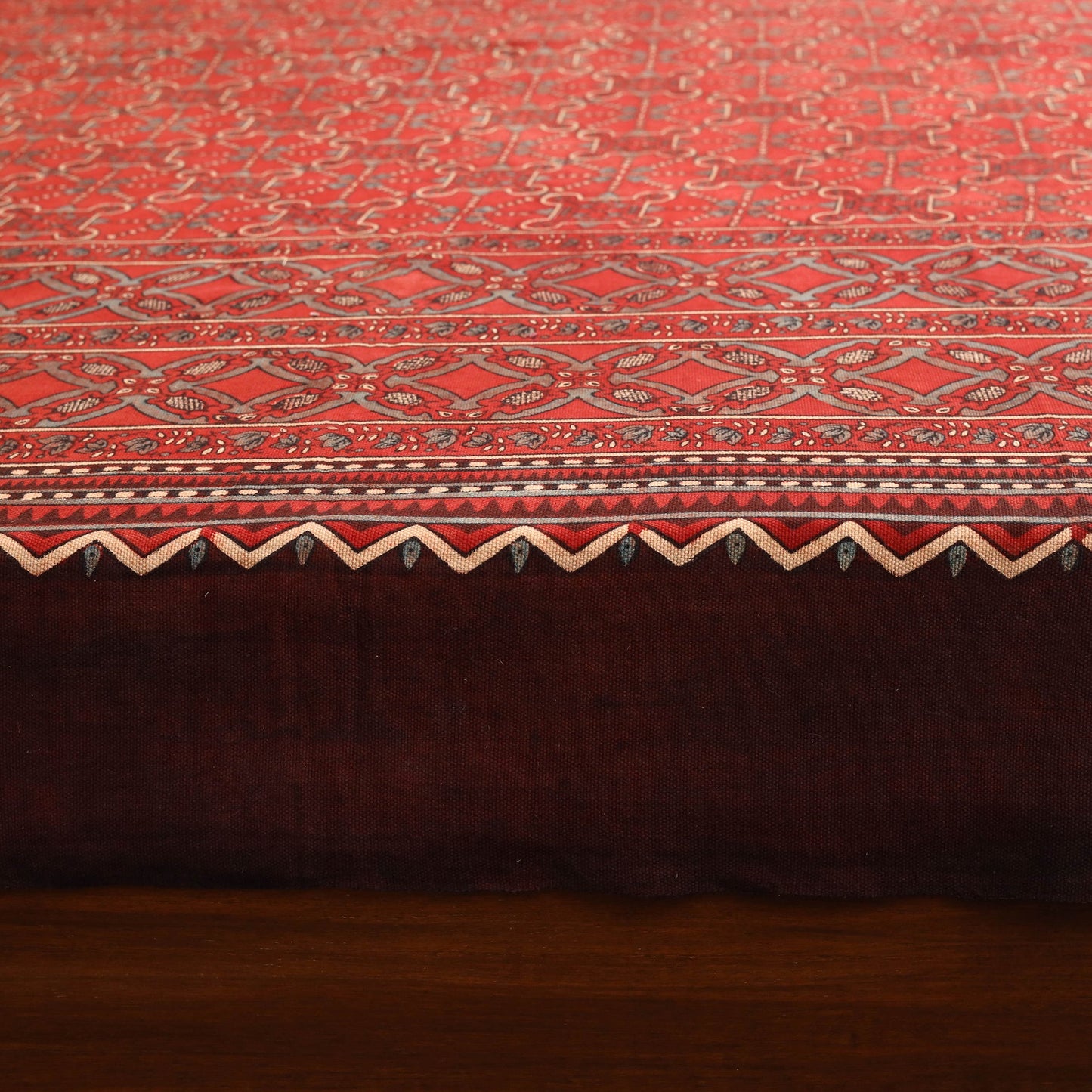 Red Handloom Cotton Block Print Double Ajrakh Bed Sheet