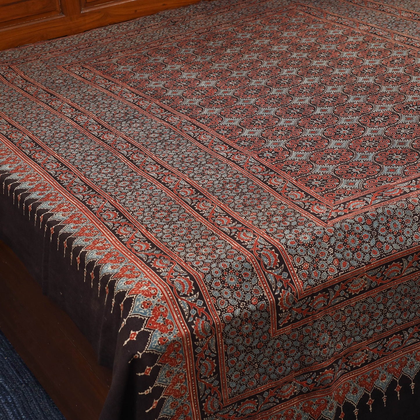 Red - handloom cotton double bed sheet (108 x 90 in) 20