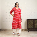 Red Handloom Cotton A-Line Pochampally Ikat Kurta