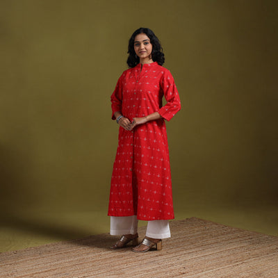 Handloom cotton a-line pochampally double ikat kurta