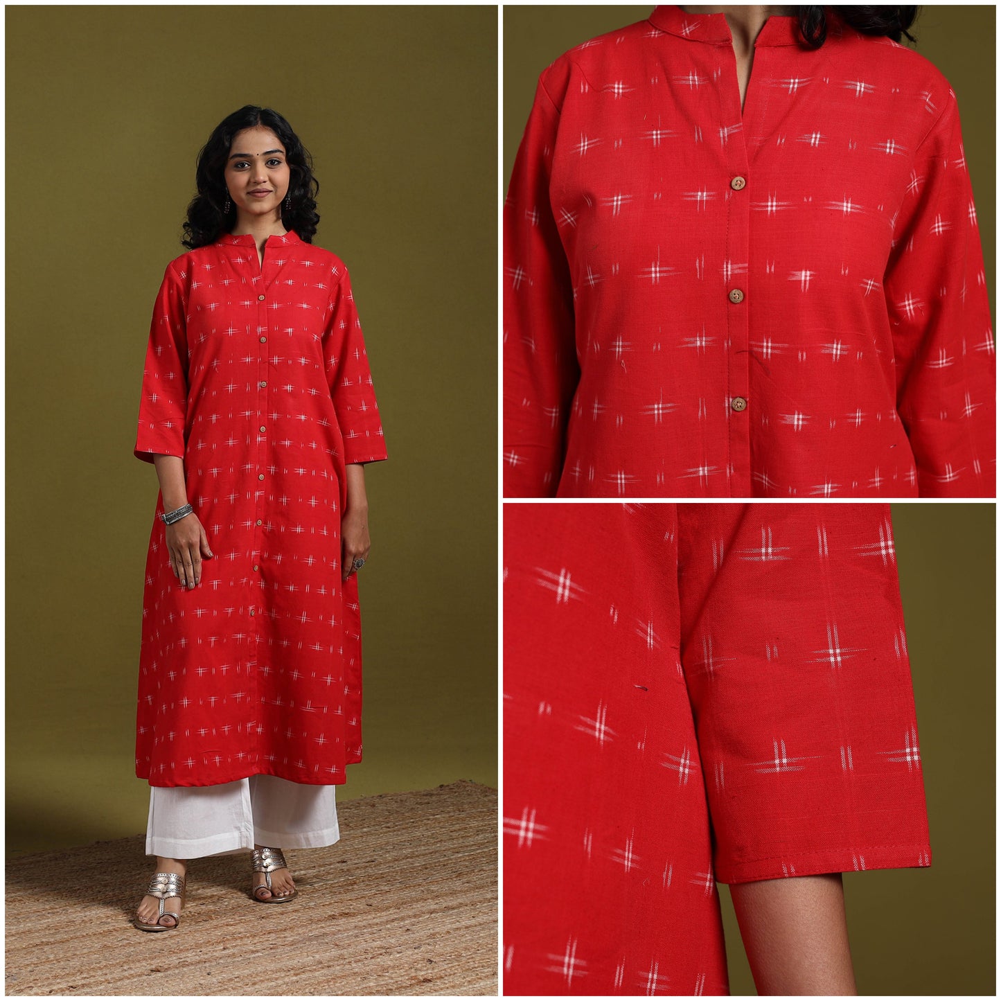 Handloom cotton a-line pochampally double ikat kurta