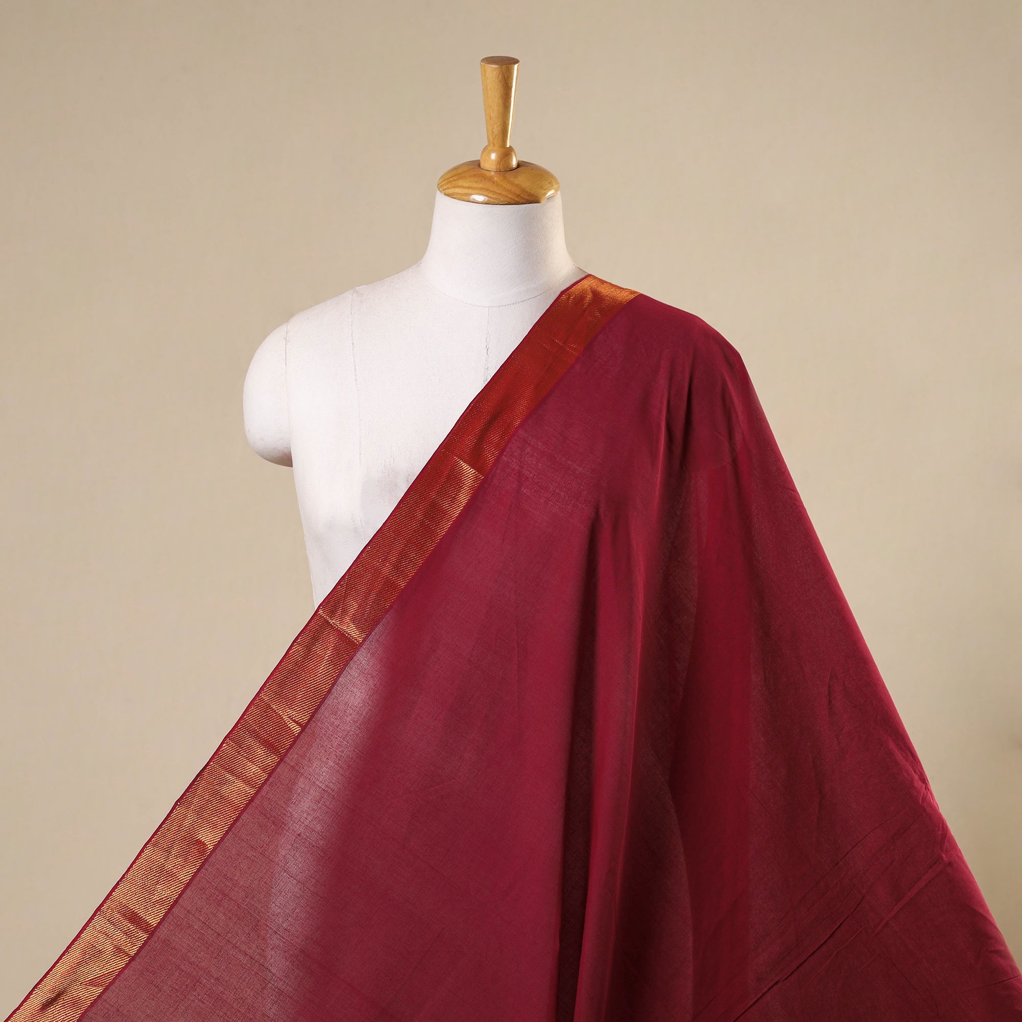 Red - Handloom Mangalagiri Cotton Fabric with Nizam Zari Border 01