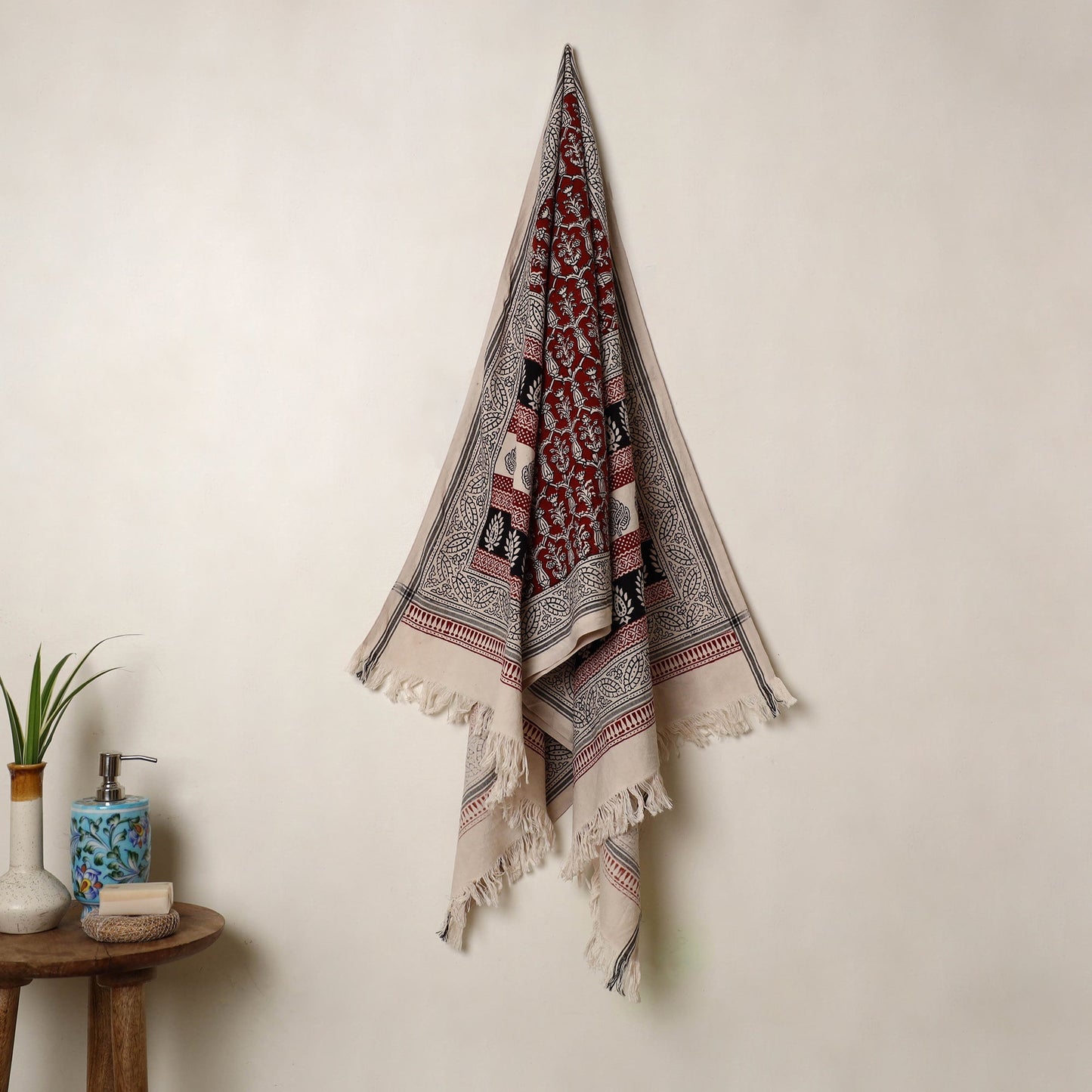 Red Handloom Cotton Bagh Print Towel