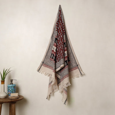 Red Handloom Cotton Bagh Print Towel