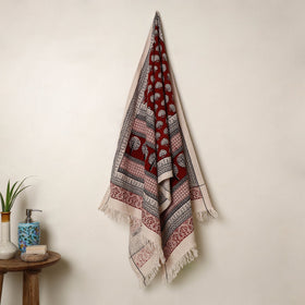 Buy Red Handloom Cotton Bagh Print Towel
