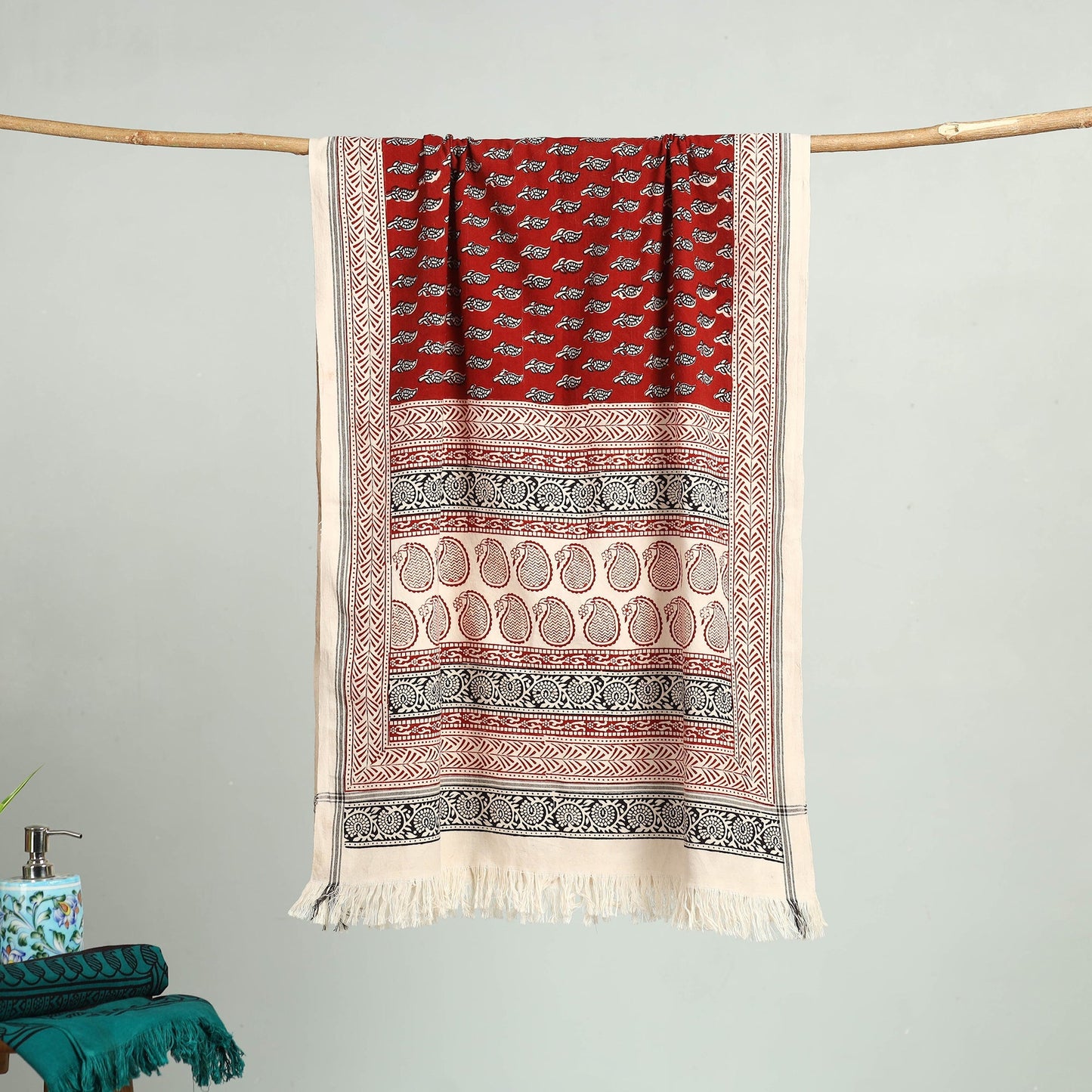 Red Bagh Hand Block Print Cotton Handloom Towel