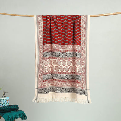 Red Bagh Hand Block Print Cotton Handloom Towel