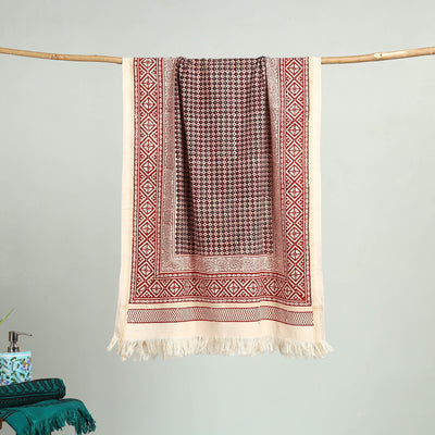 Red Bagh Hand Block Print Cotton Handloom Towel