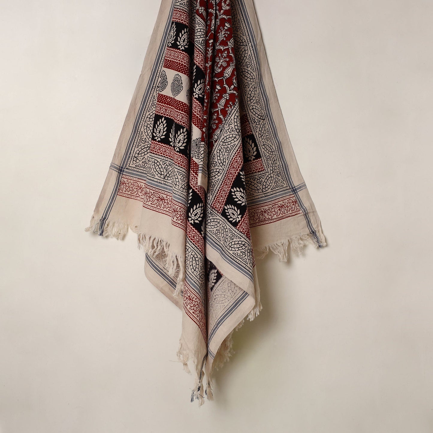 Red Handloom Cotton Bagh Print Towel