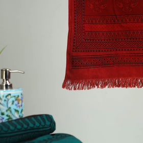 Red Bagh Hand Block Print Cotton Handloom Towel