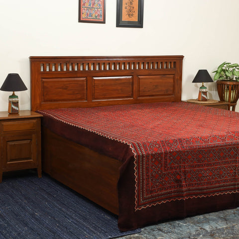 Red Handloom Cotton Block Print Double Ajrakh Bed Sheet