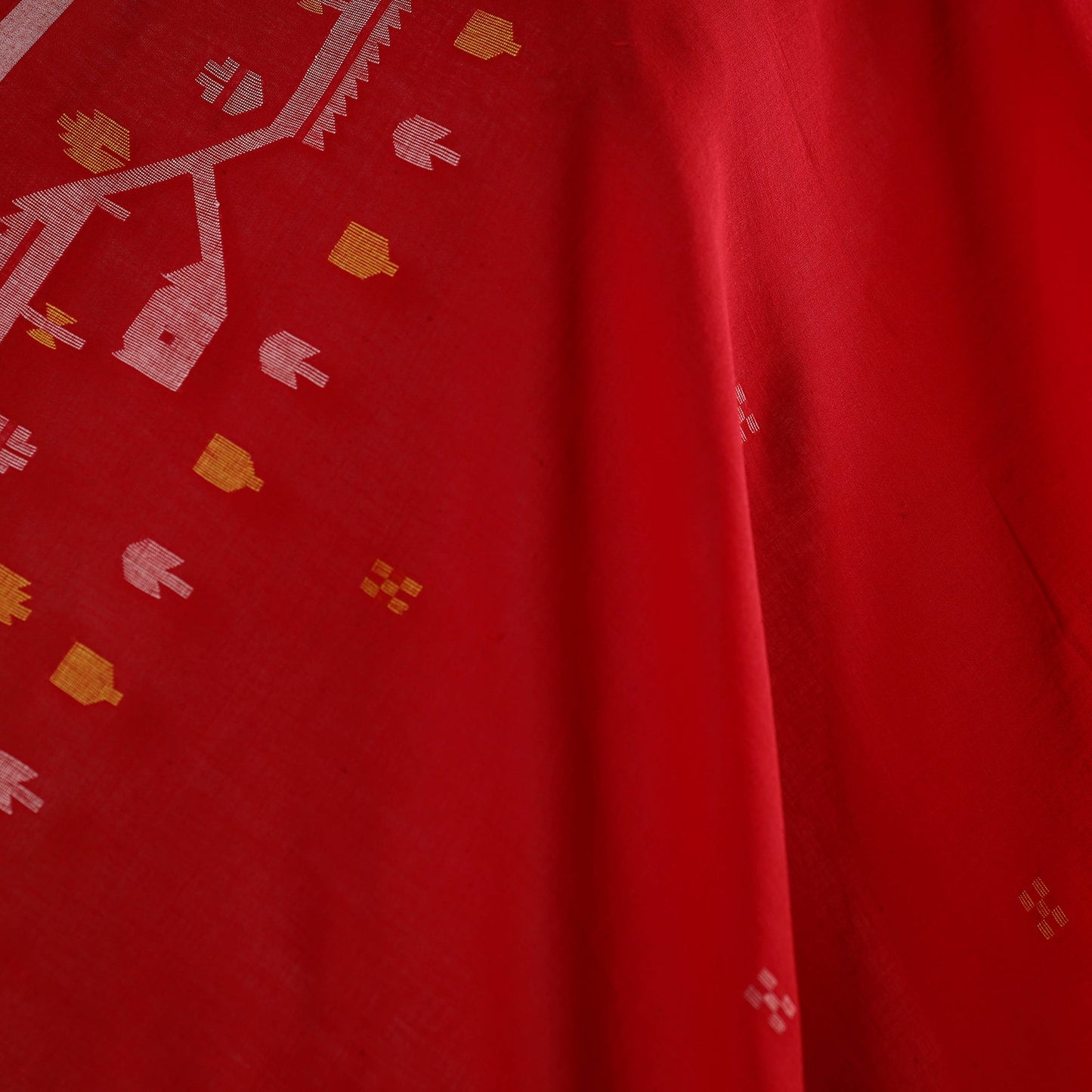 Red - handloom cotton phulia jamdani fabric 03 - handcrafted