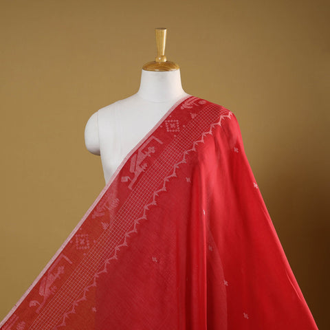 Red - handloom cotton phulia jamdani fabric 04 - handcrafted
